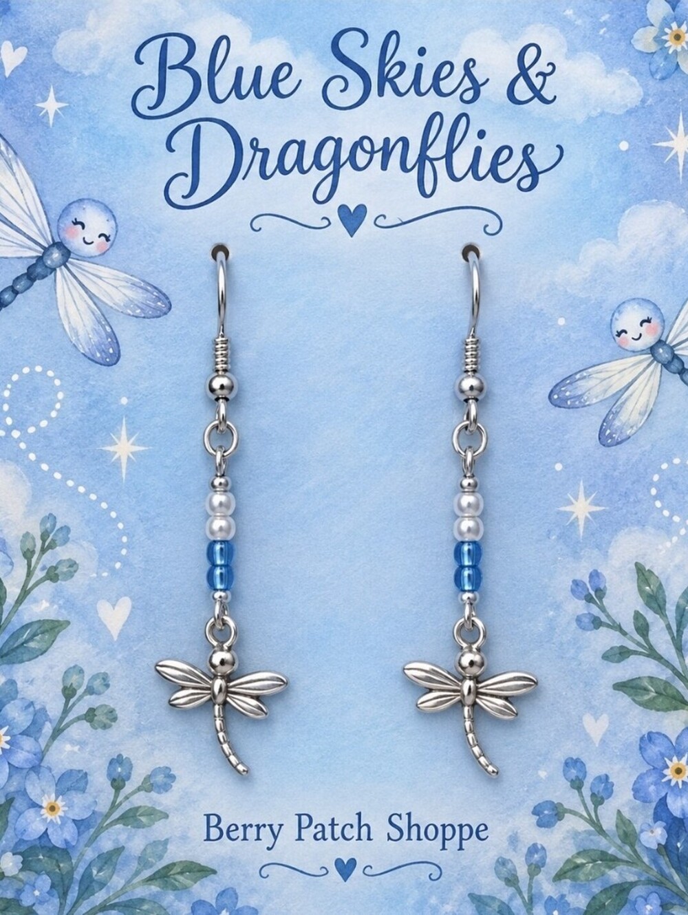 Blue Skies & Dragonflies Saphire Silver Earrings